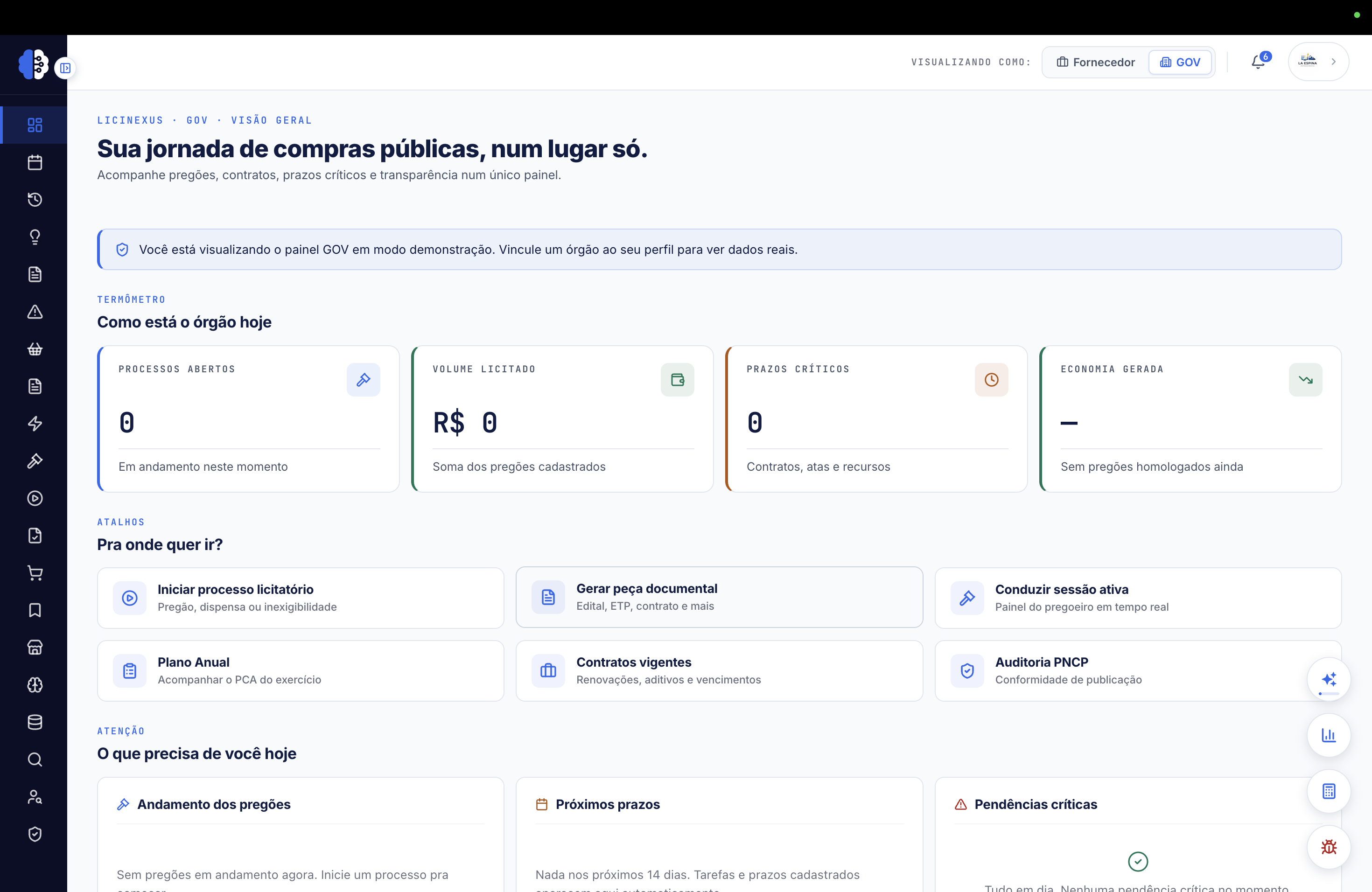 Tela Visão geral do módulo GOV